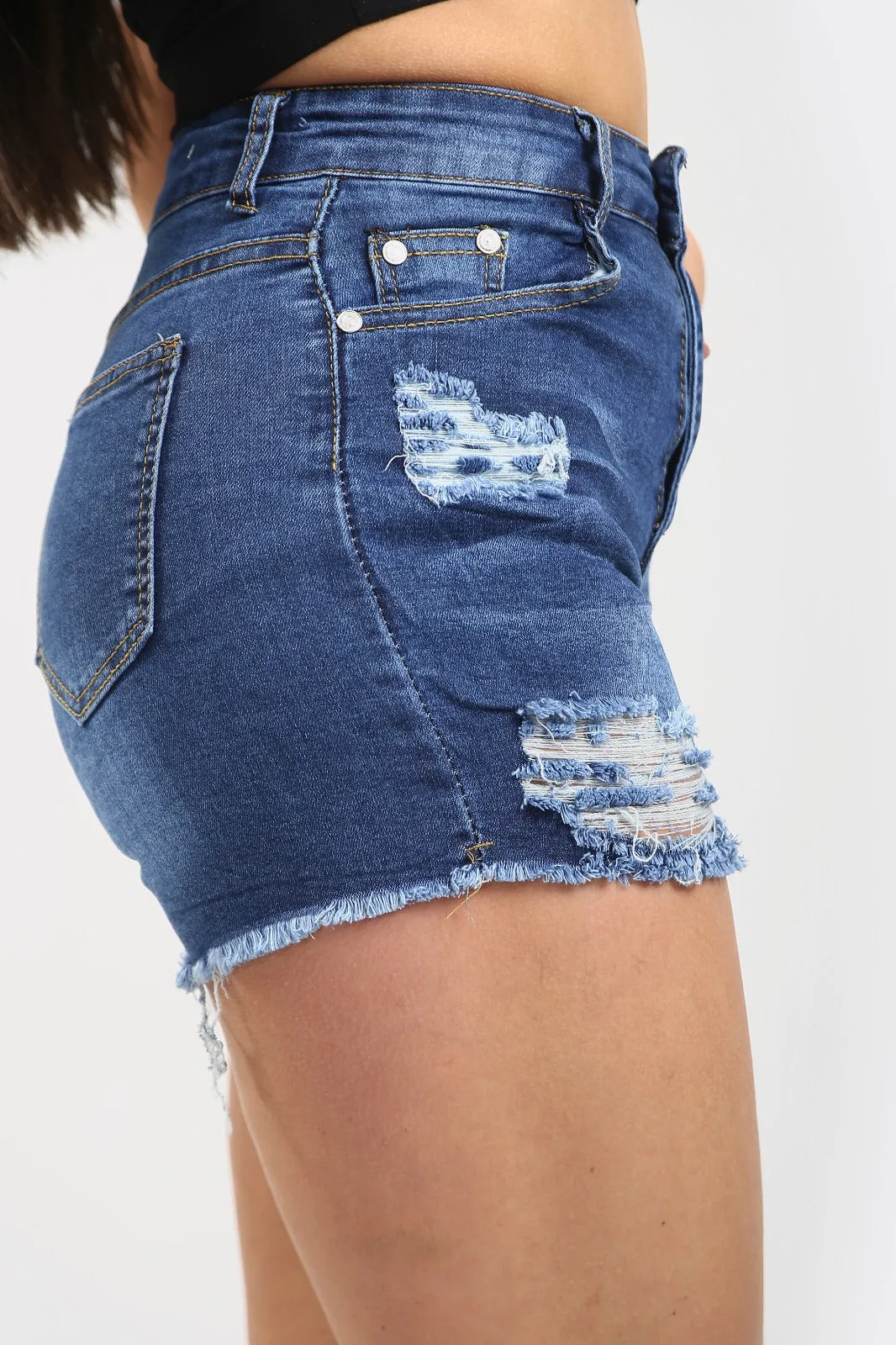 High Waisted Ladies Dark Blue Shorts sold by Denimwise product image thumbnail 3