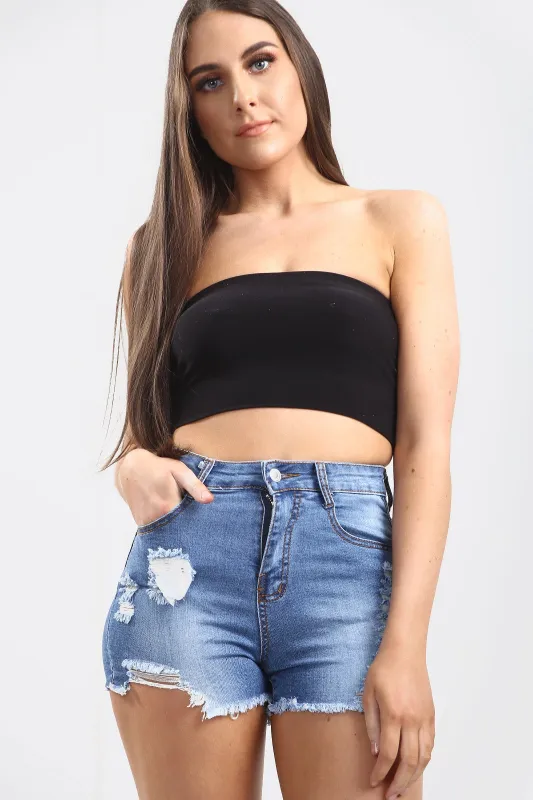 High Waisted Ladies Shorts with Light and Dark Blue Shades made by Denimwise
