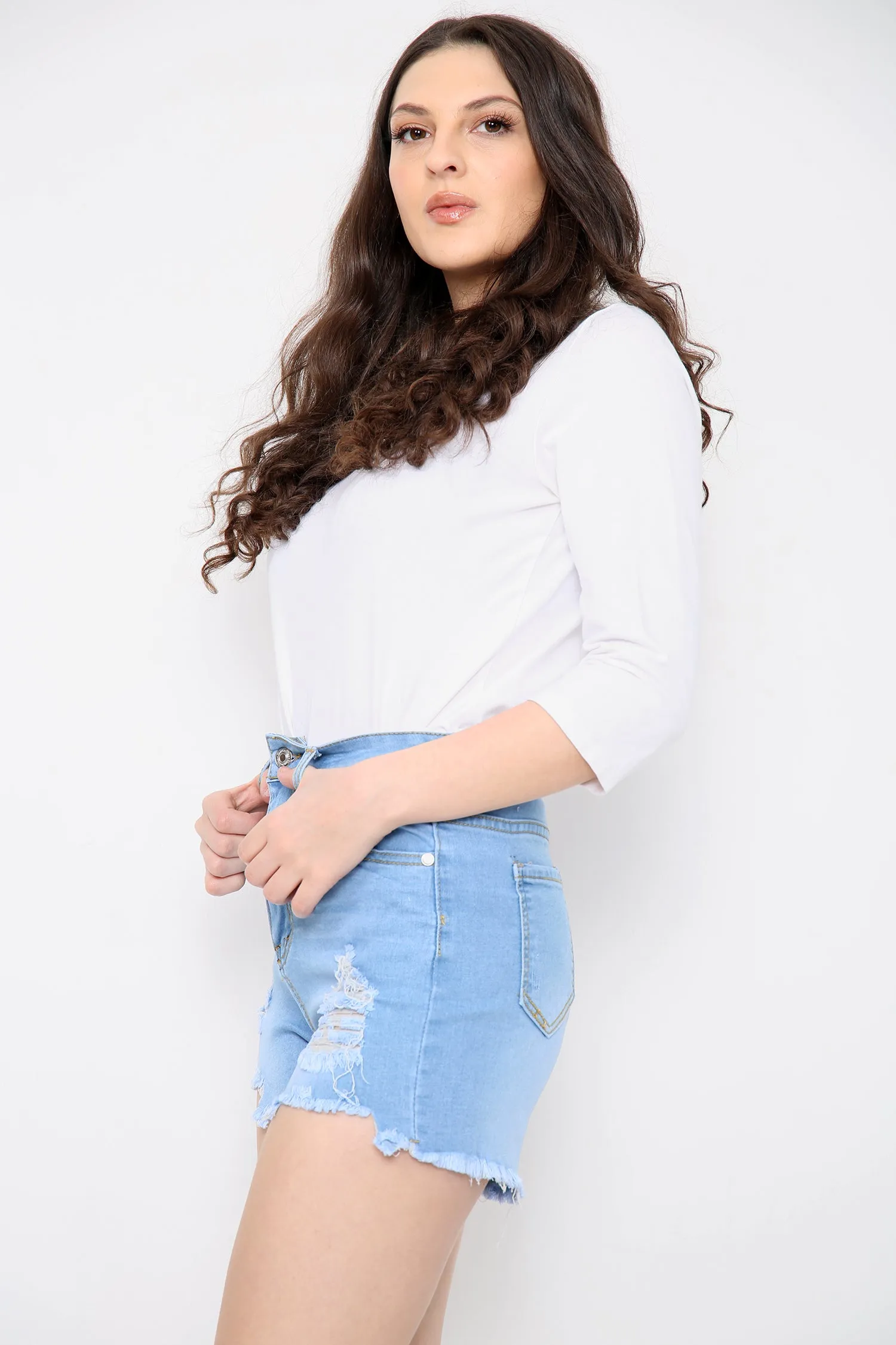 High Waisted Ladies Shorts Light Blue sold by Denimwise product image thumbnail 2