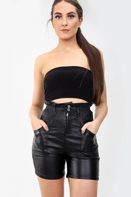 High Waisted Ladies Leather Look Shorts made by Denimwise