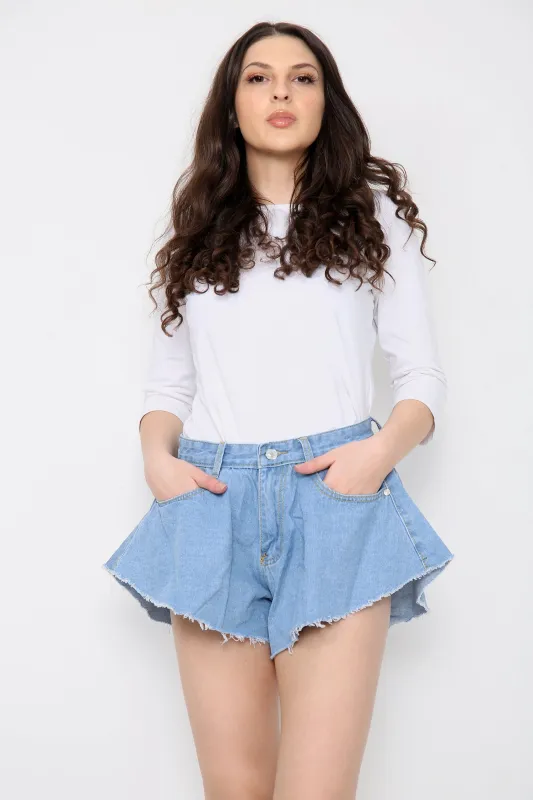 Blue Denim High Waisted Flared Shorts made by Denimwise