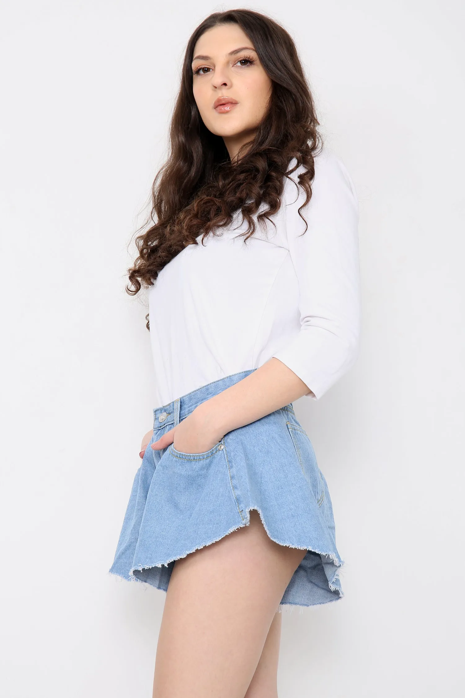 Blue Denim High Waisted Flared Shorts sold by Denimwise product image thumbnail 2