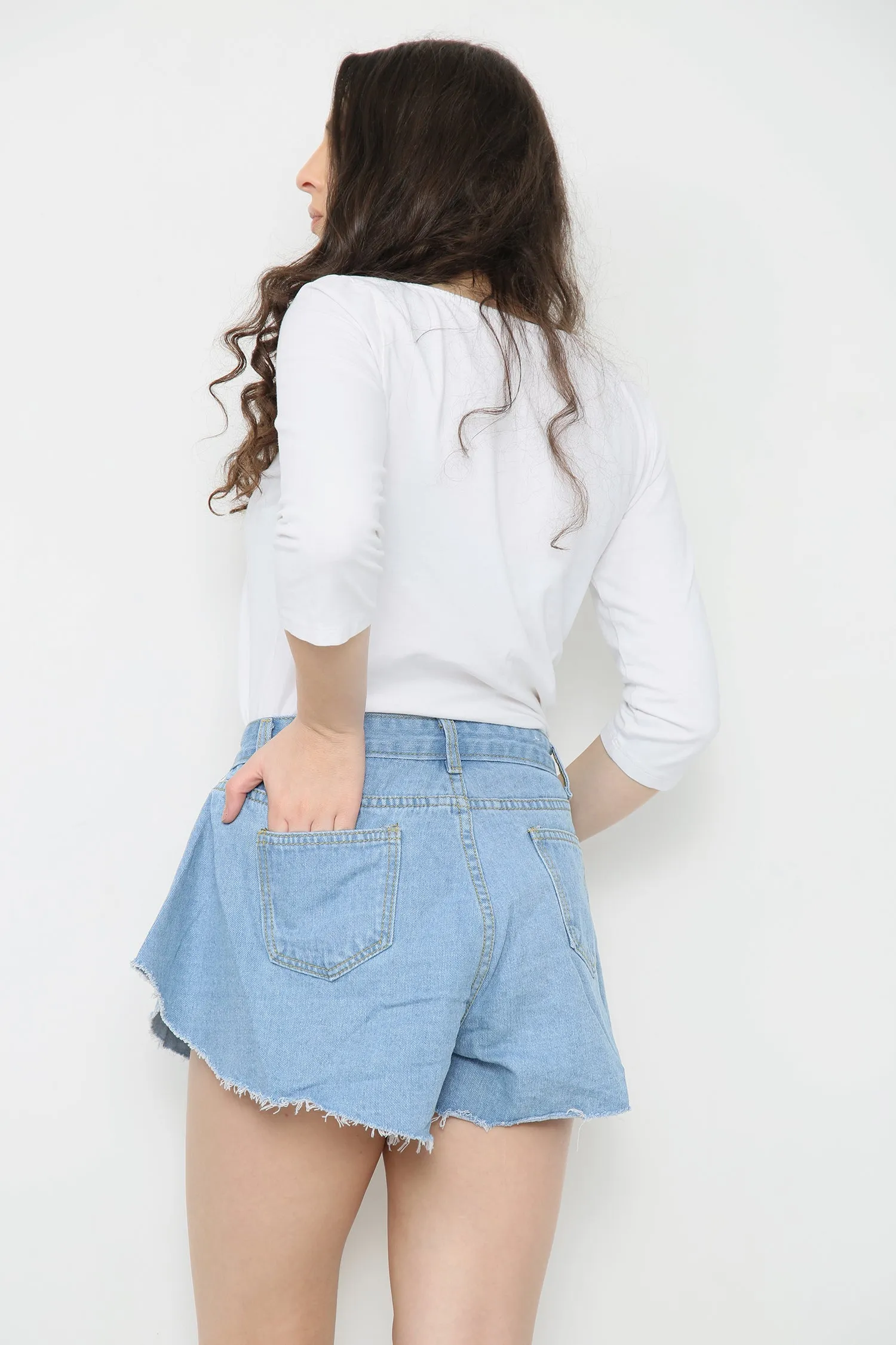 Blue Denim High Waisted Flared Shorts sold by Denimwise product image thumbnail 3
