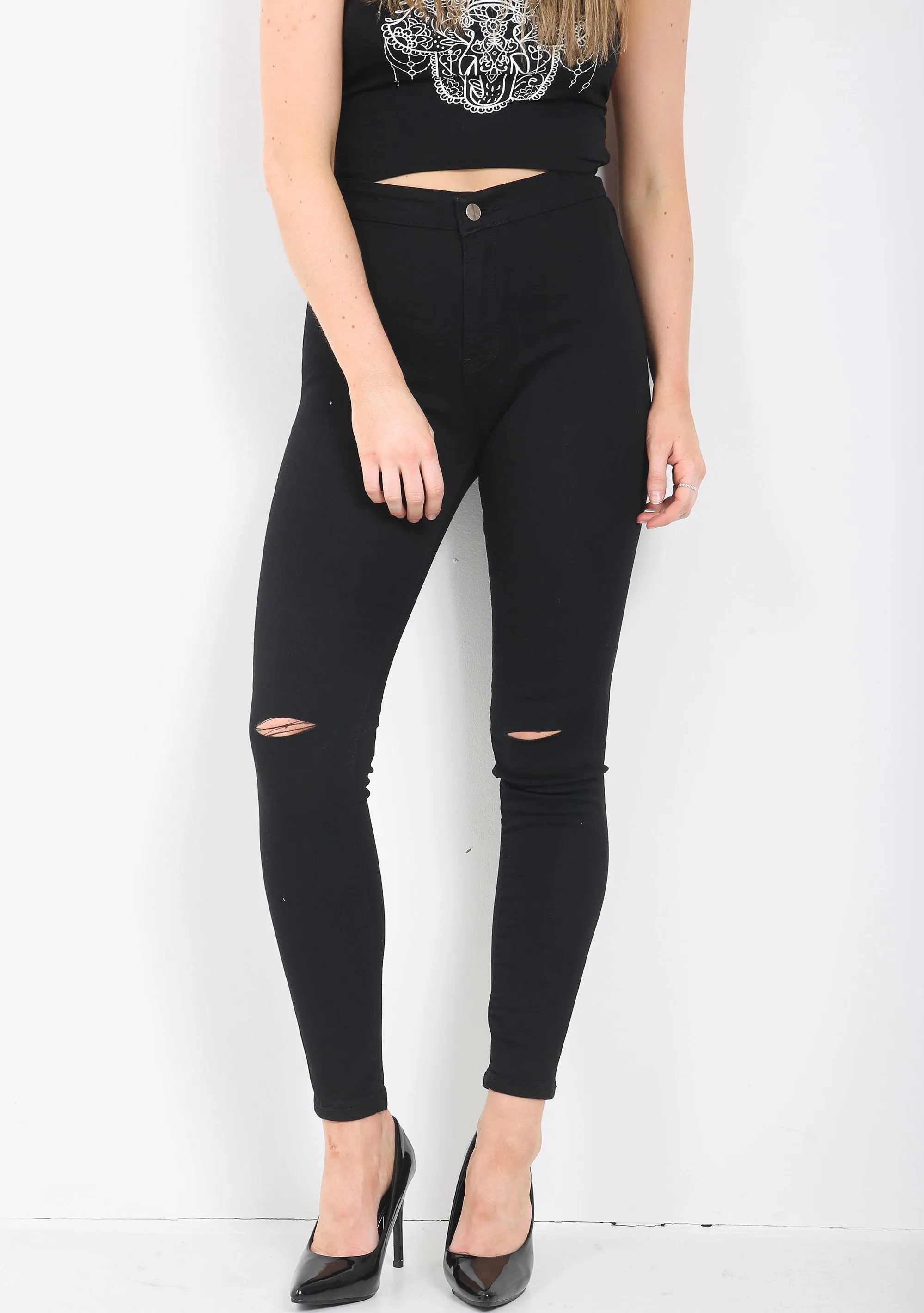 LADIES KNEE CUT HIGH WAISTED JEANS sold by Denimwise product image thumbnail 3