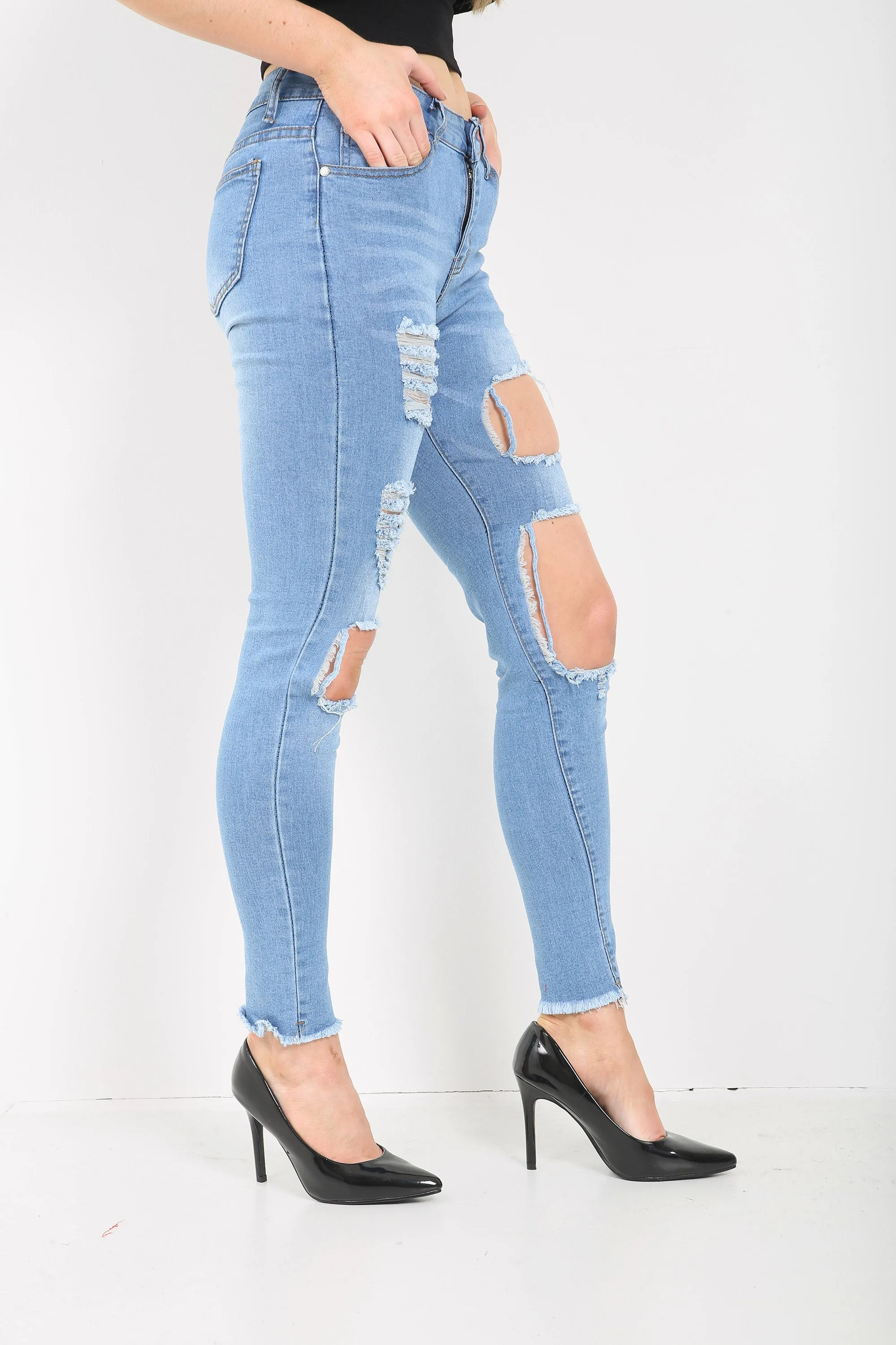 Catty Distressed Skinny Jeans - Light Blue Wash sold by Denimwise product image thumbnail 3