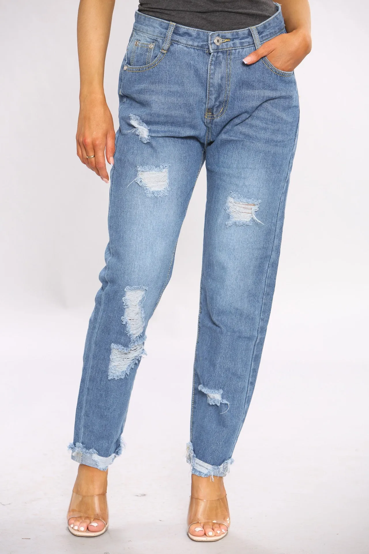 Ripped Denim Blue Mom Jeans sold by Denimwise product image thumbnail 2