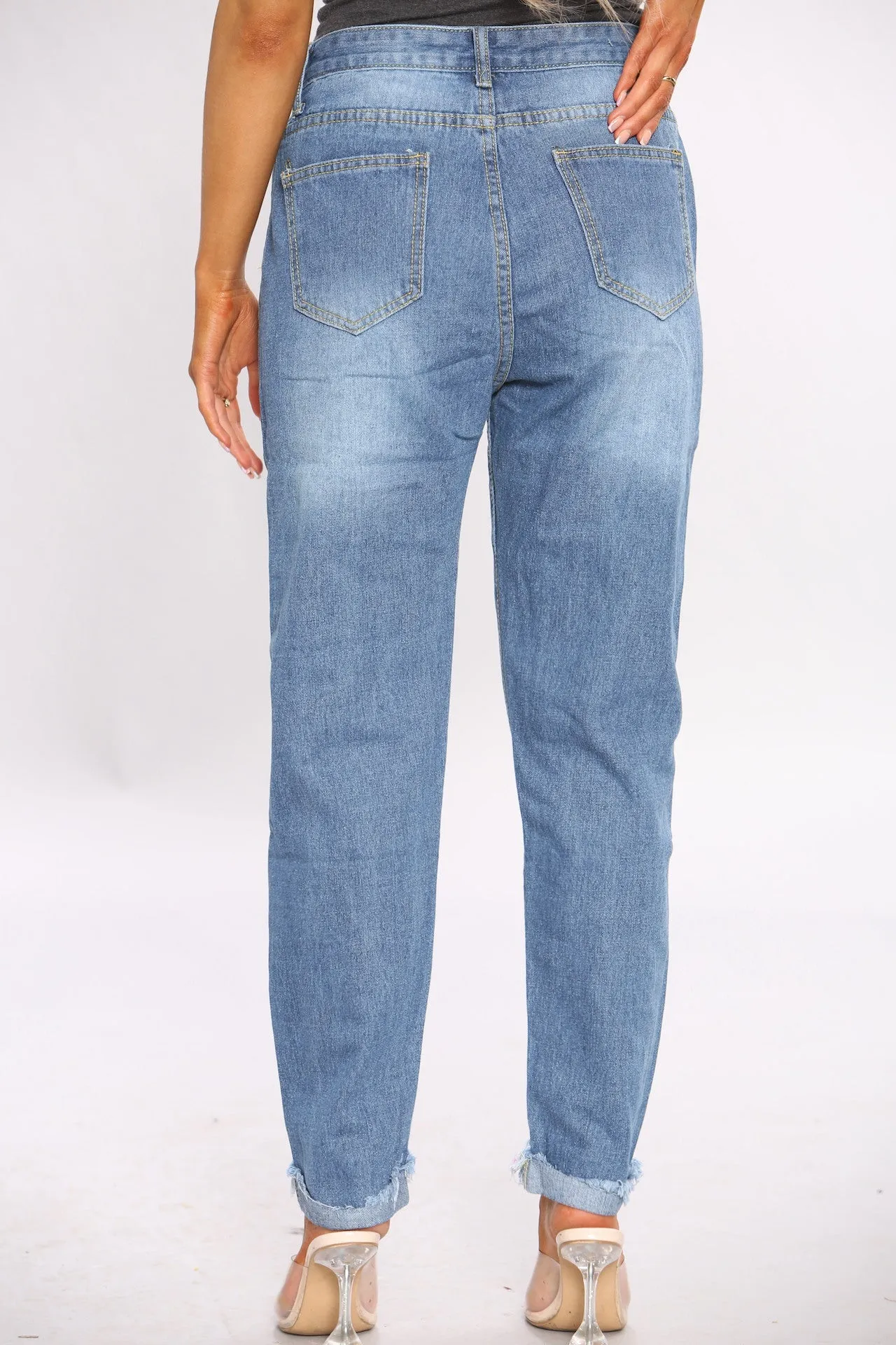Ripped Denim Blue Mom Jeans sold by Denimwise product image thumbnail 4