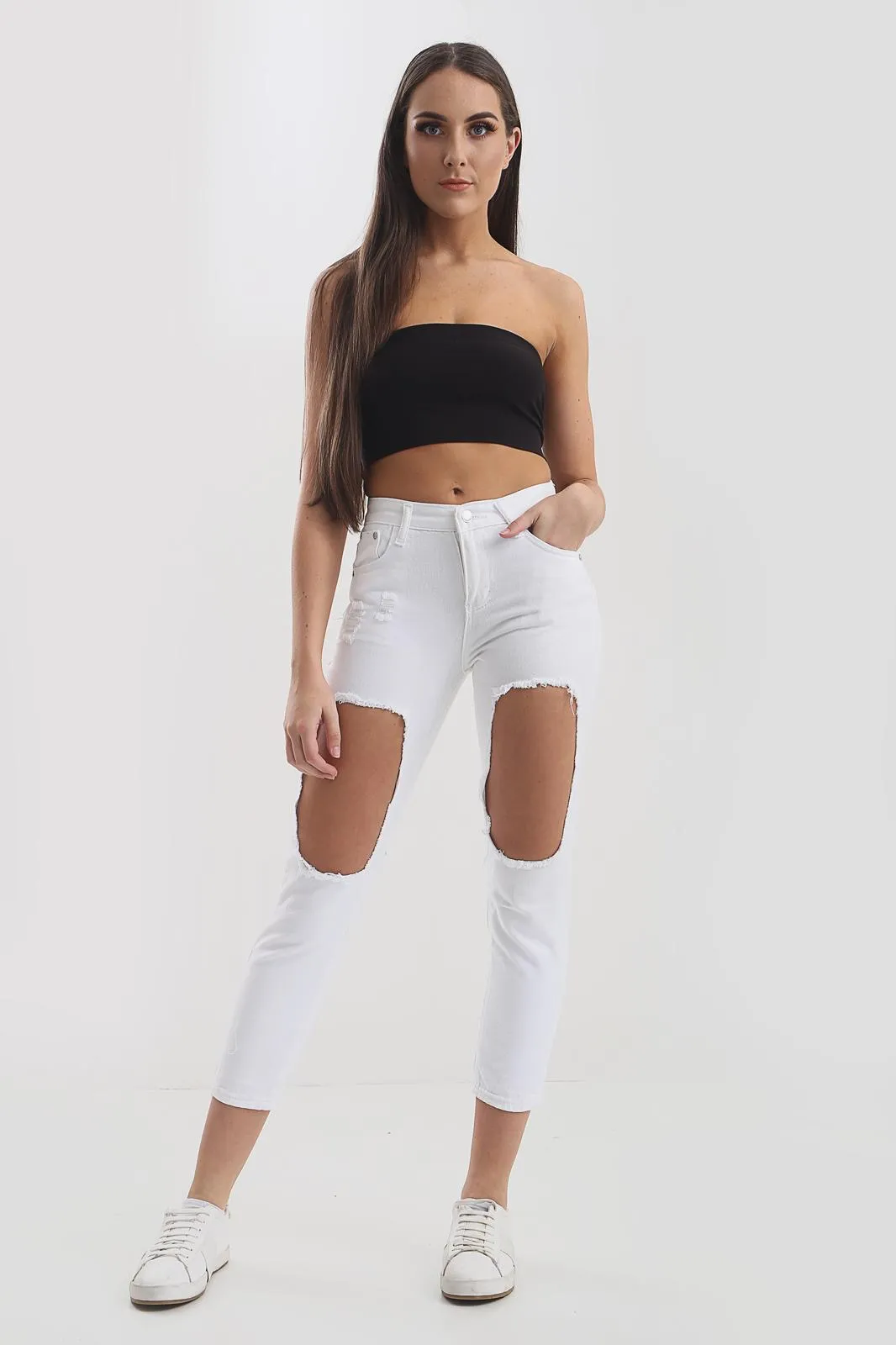 WHITE Ladies High waisted jeans sold by Denimwise
