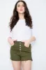 Khaki Buttons Distressed High Waisted Denim Shorts sold by Denimwise