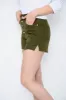 Khaki Buttons Distressed High Waisted Denim Shorts sold by Denimwise
