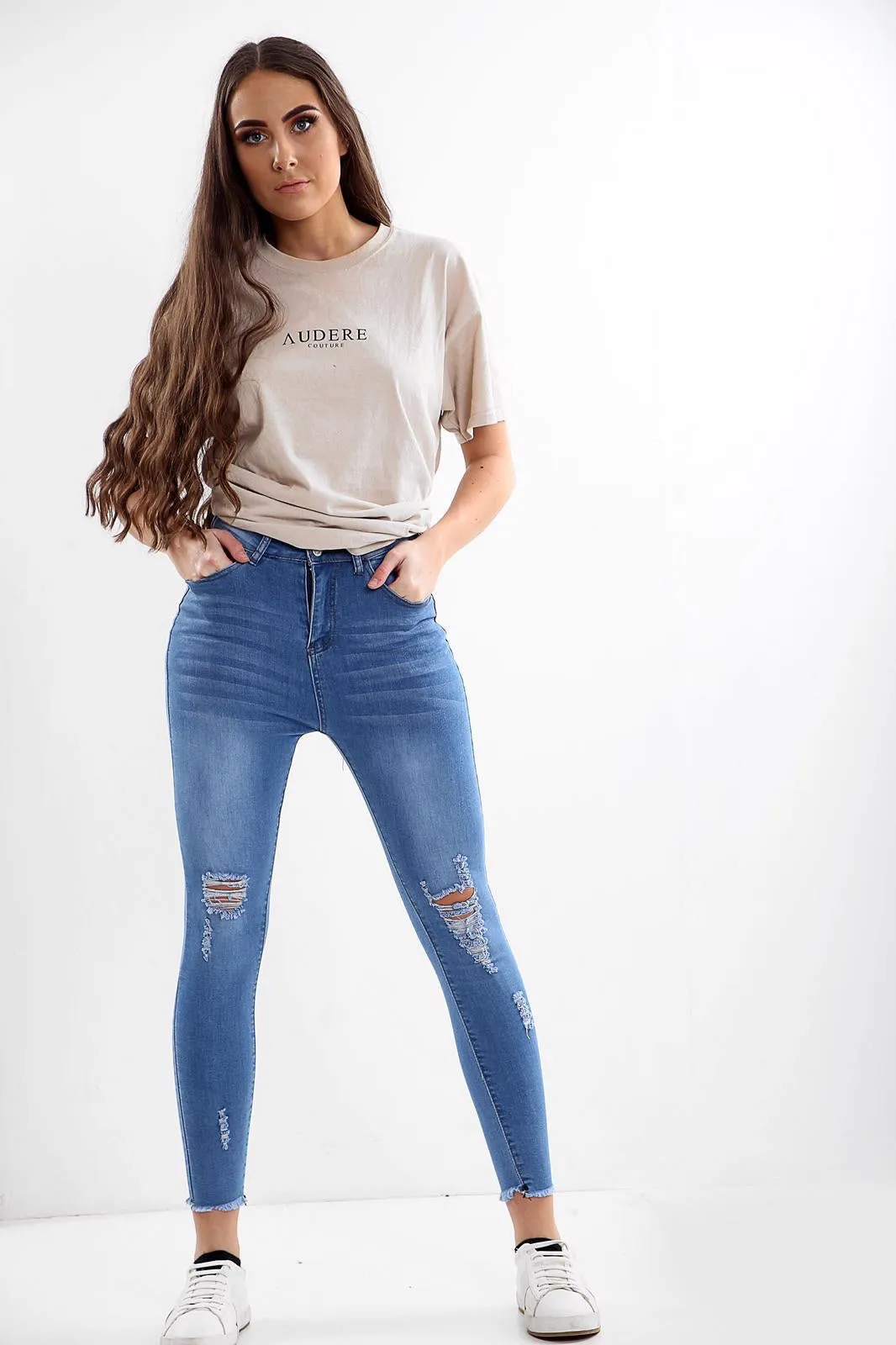 Blue Ladies High waisted jeans sold by Denimwise