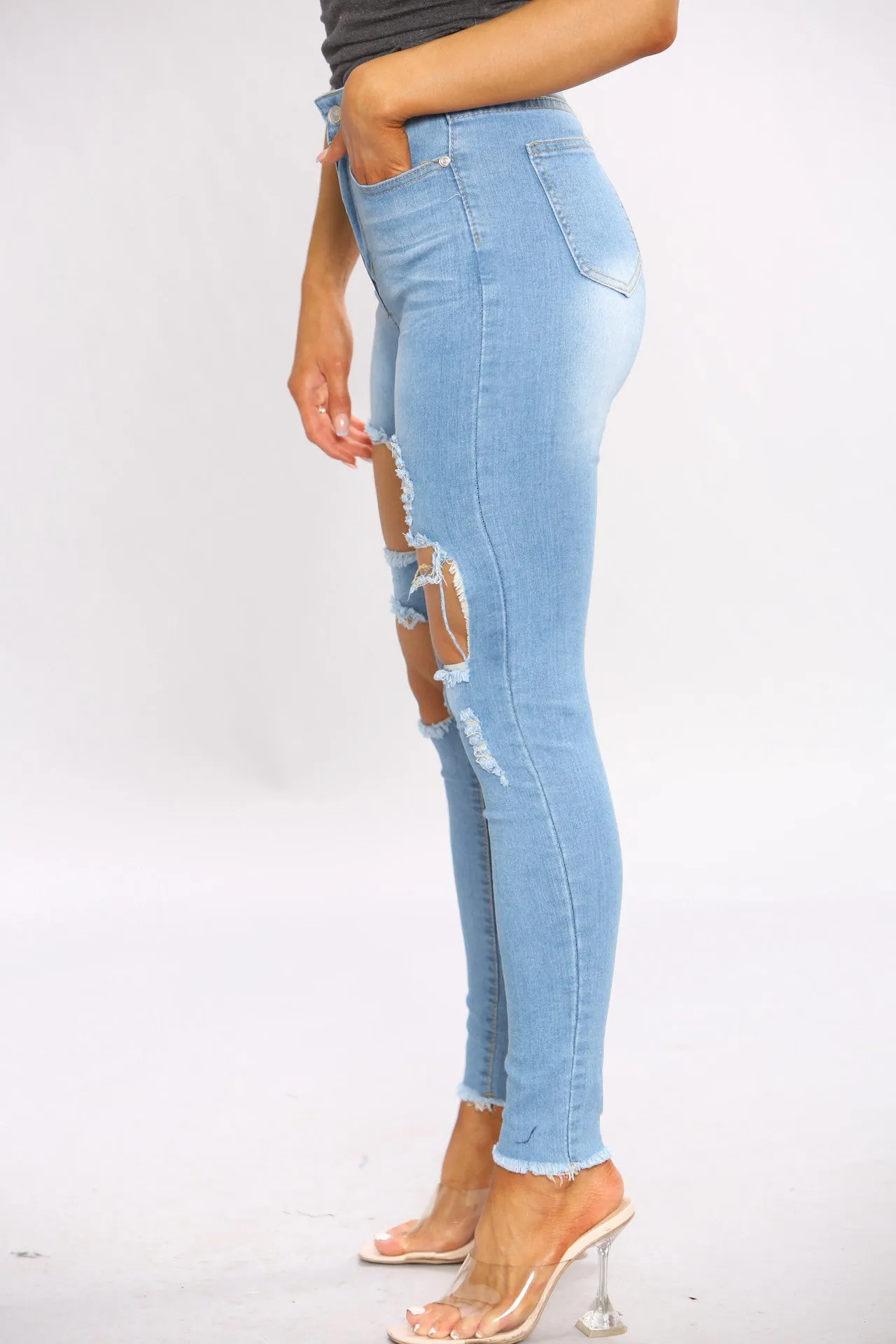 Denim Distressed Blue Wash Ripped Jeans sold by Denimwise product image thumbnail 4
