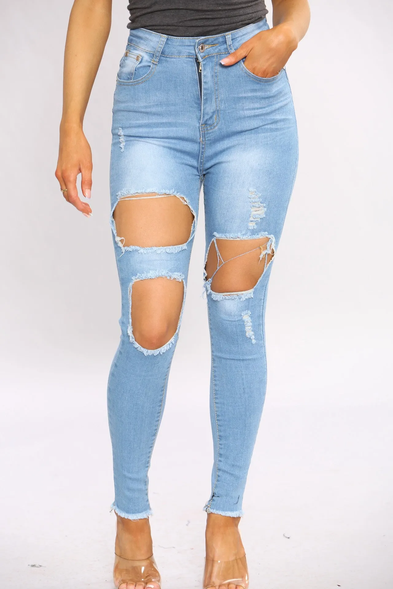 Denim Distressed Blue Wash Ripped Jeans sold by Denimwise product image thumbnail 3