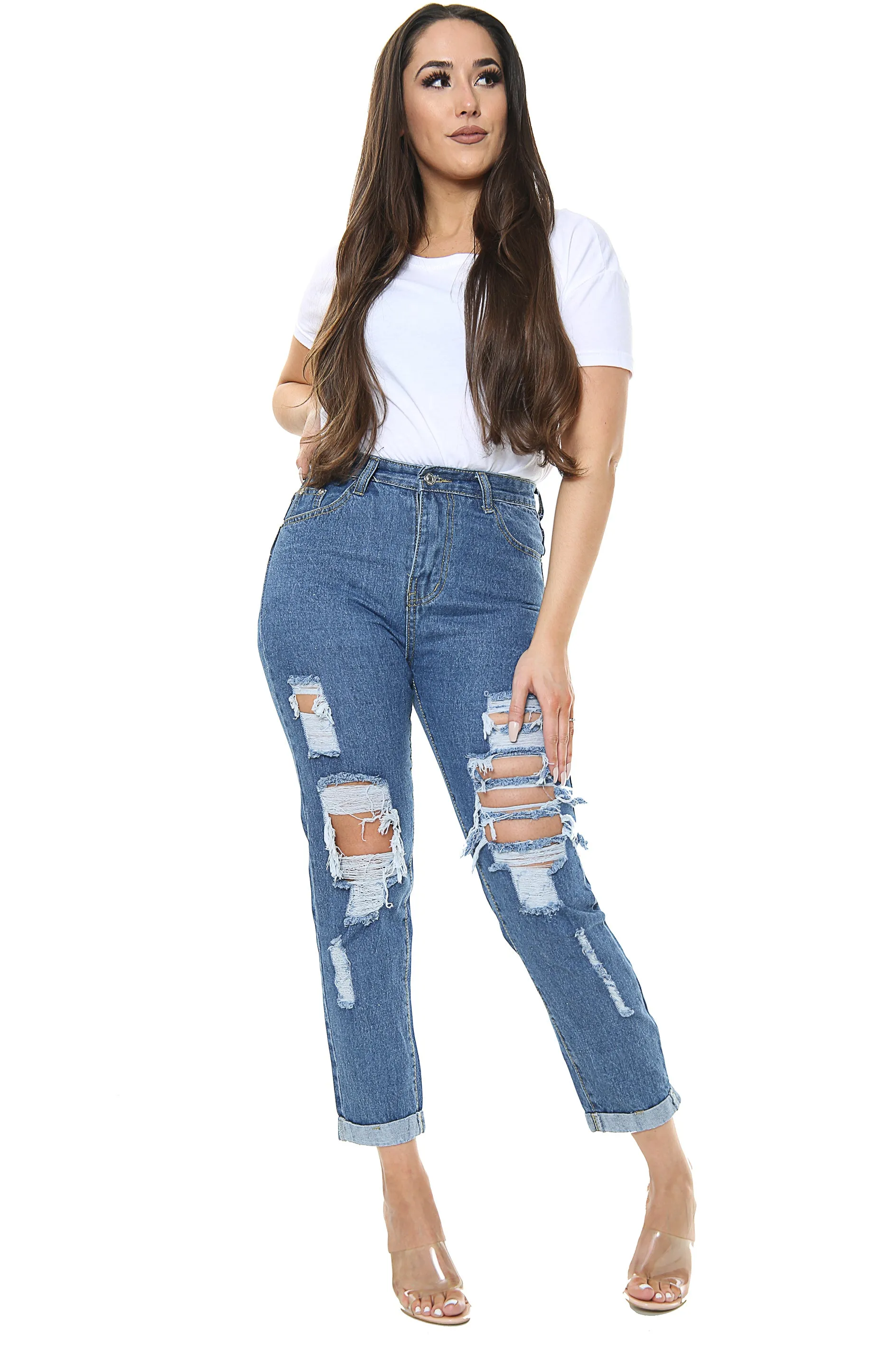 Blue Boyfriend Ripped Jeans sold by Denimwise