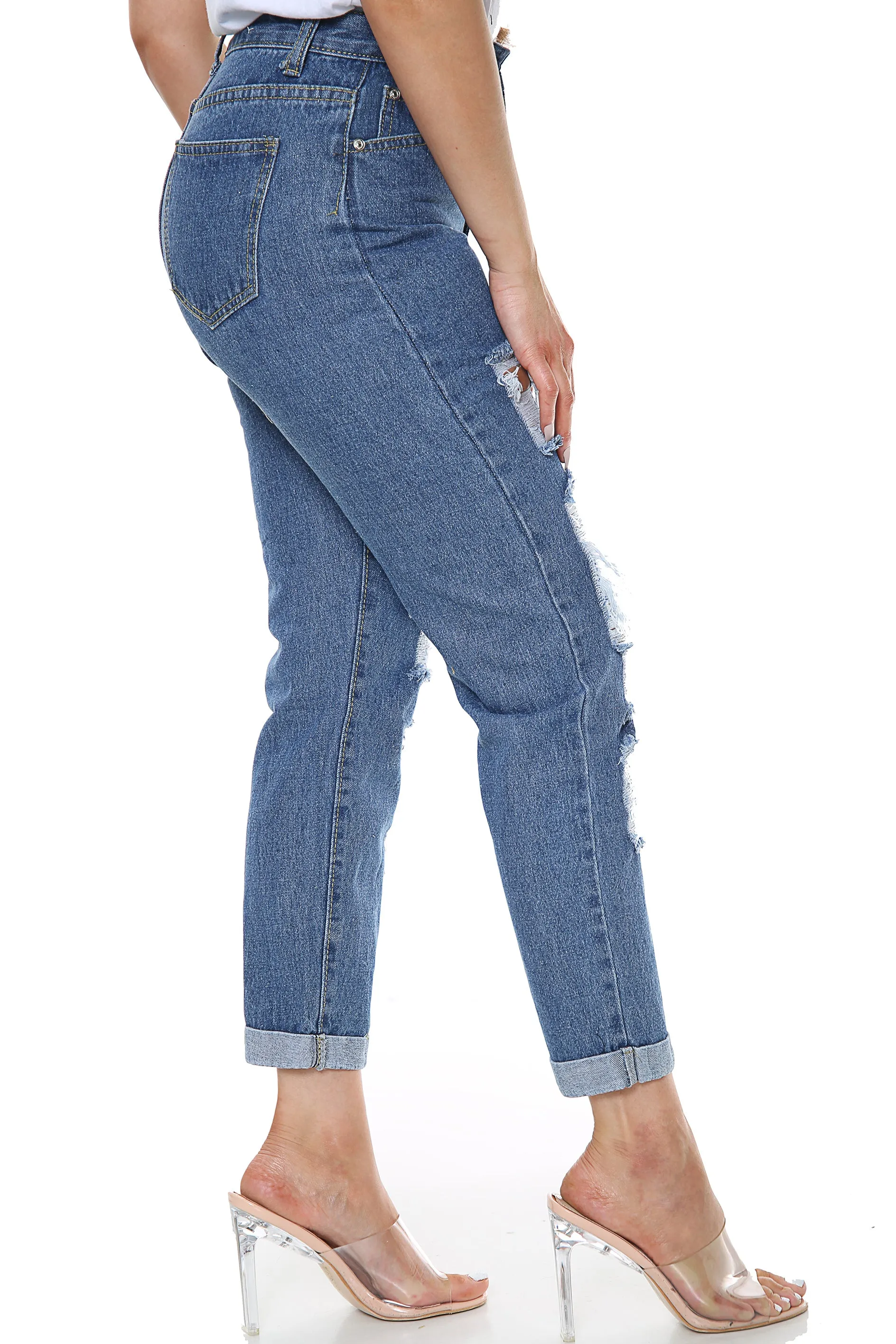 Blue Boyfriend Ripped Jeans sold by Denimwise product image thumbnail 3