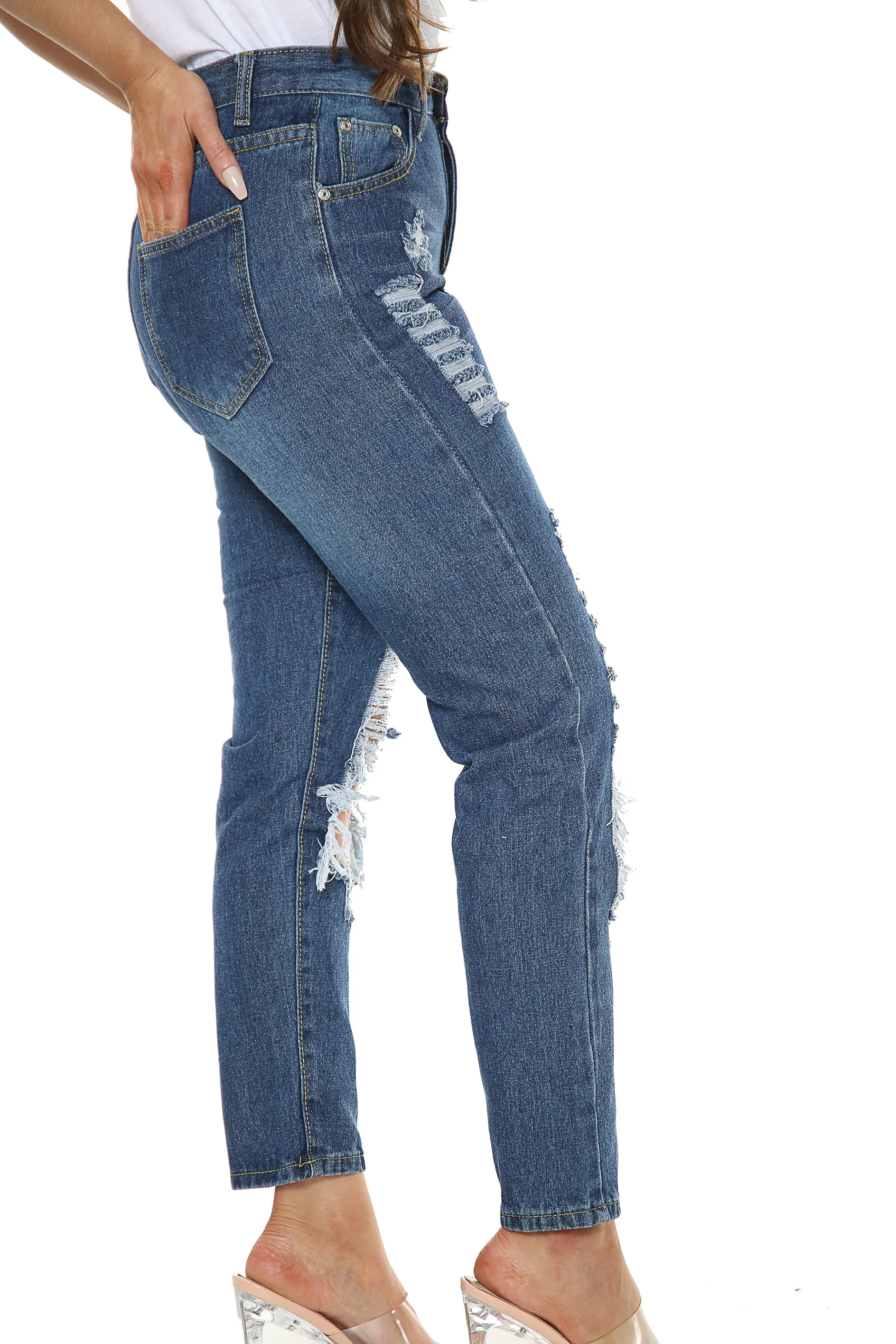 Blue Ripped Boyfriend Jeans sold by Denimwise product image thumbnail 3