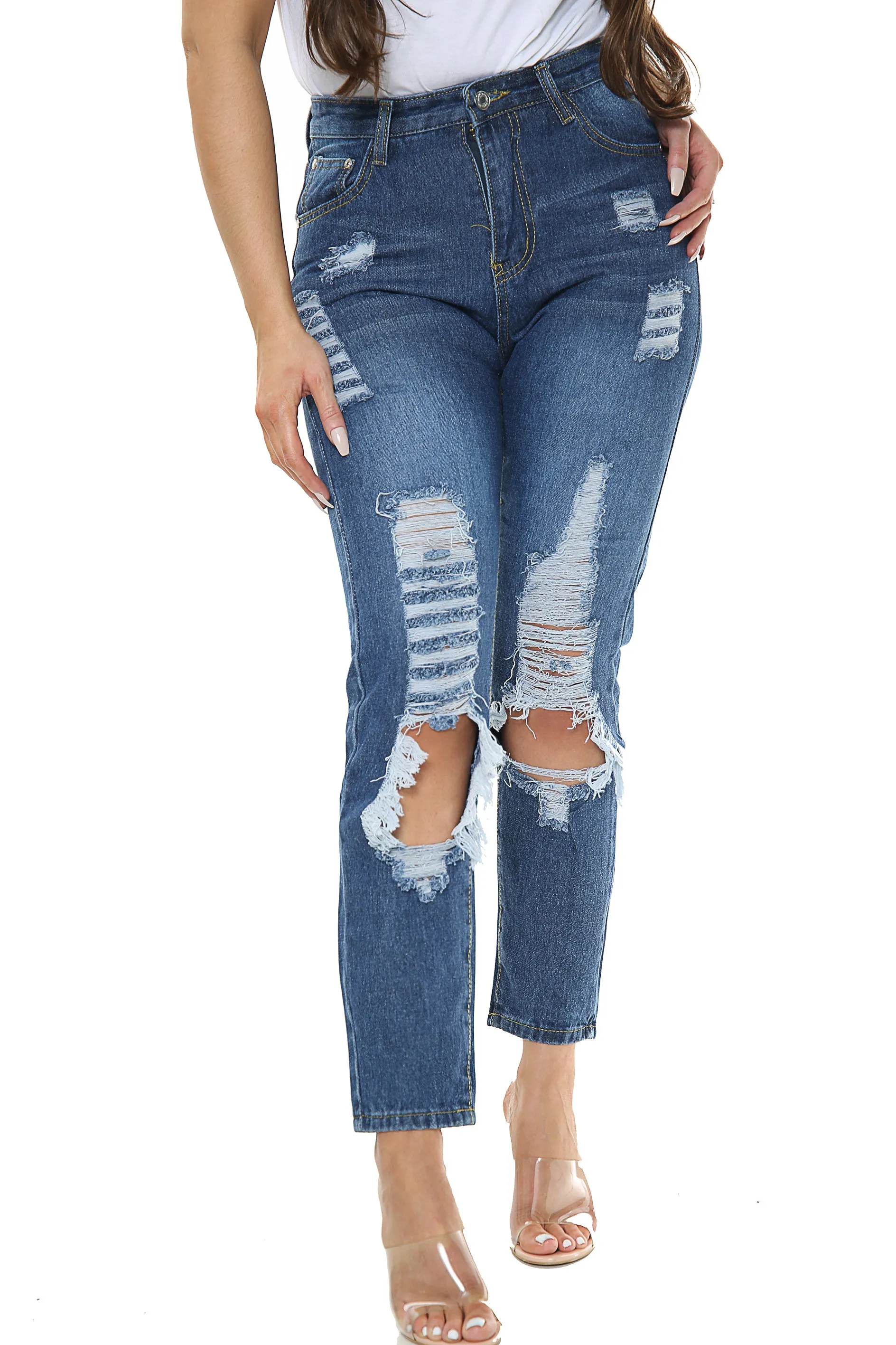 Blue Ripped Boyfriend Jeans sold by Denimwise product image thumbnail 2