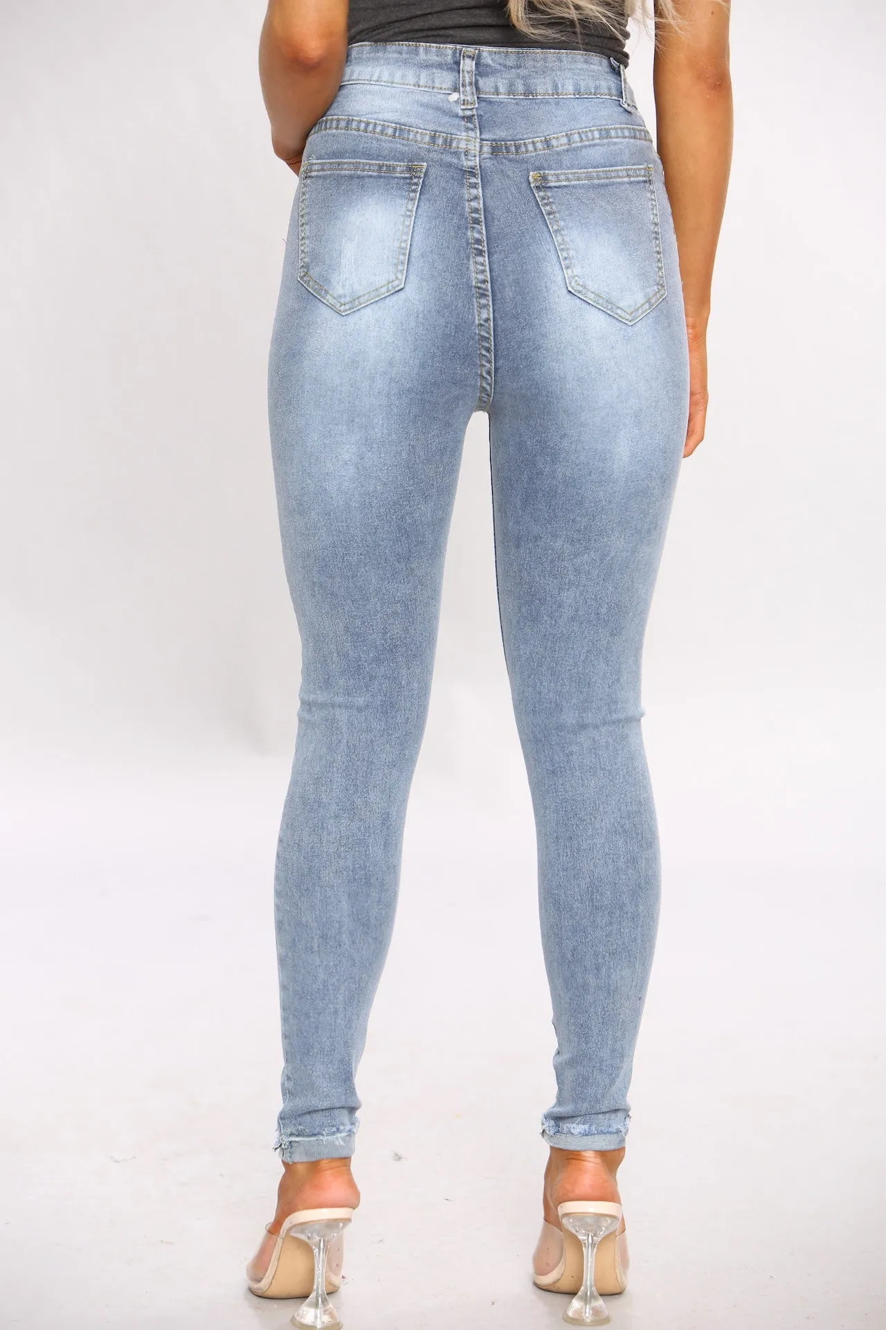Blue Ripped Knee Skinny Jeans sold by Denimwise product image thumbnail 3
