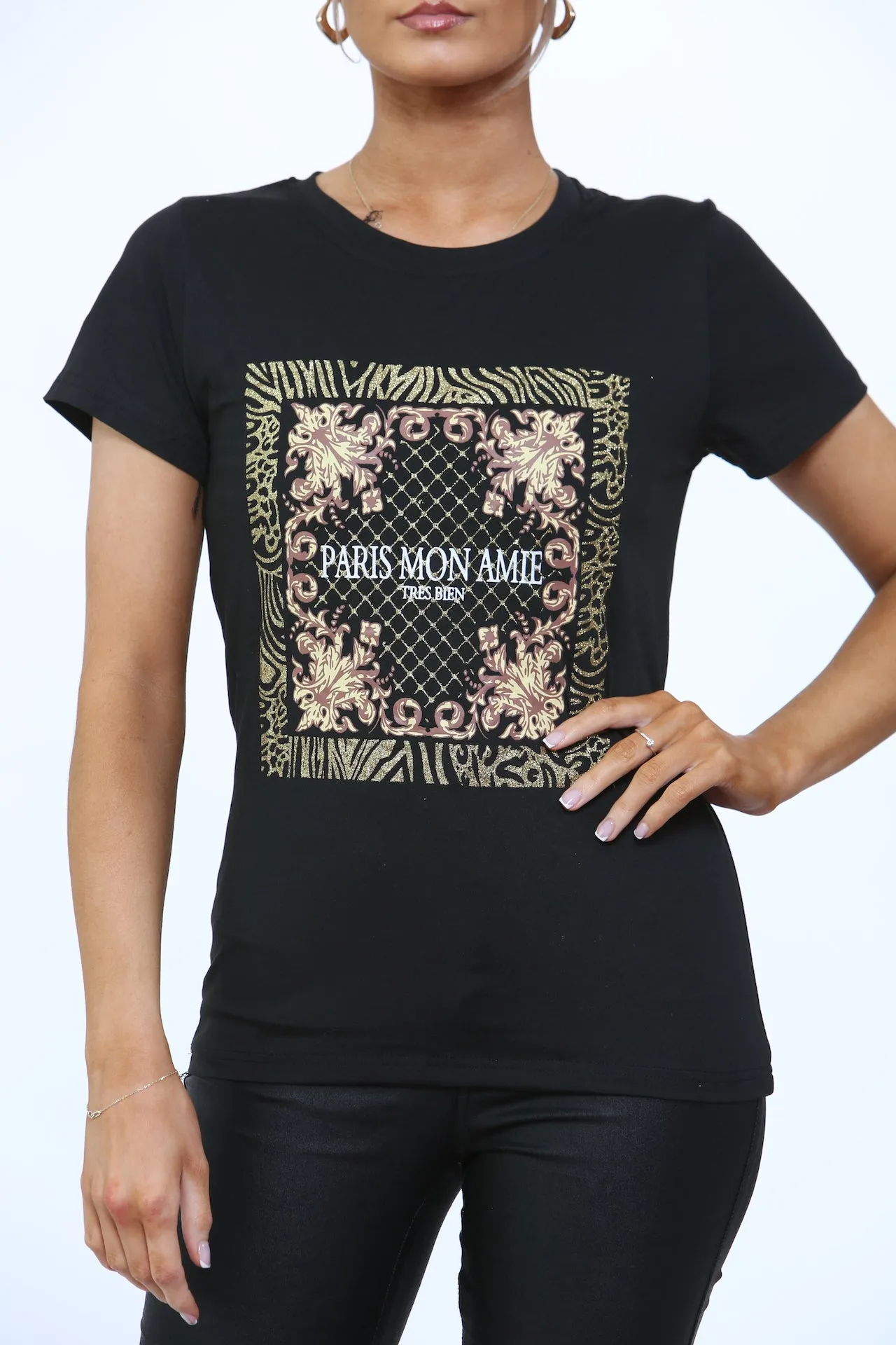 'PARIS MON AMIE ' SLOGAN PRINT T-SHIRT sold by Denimwise