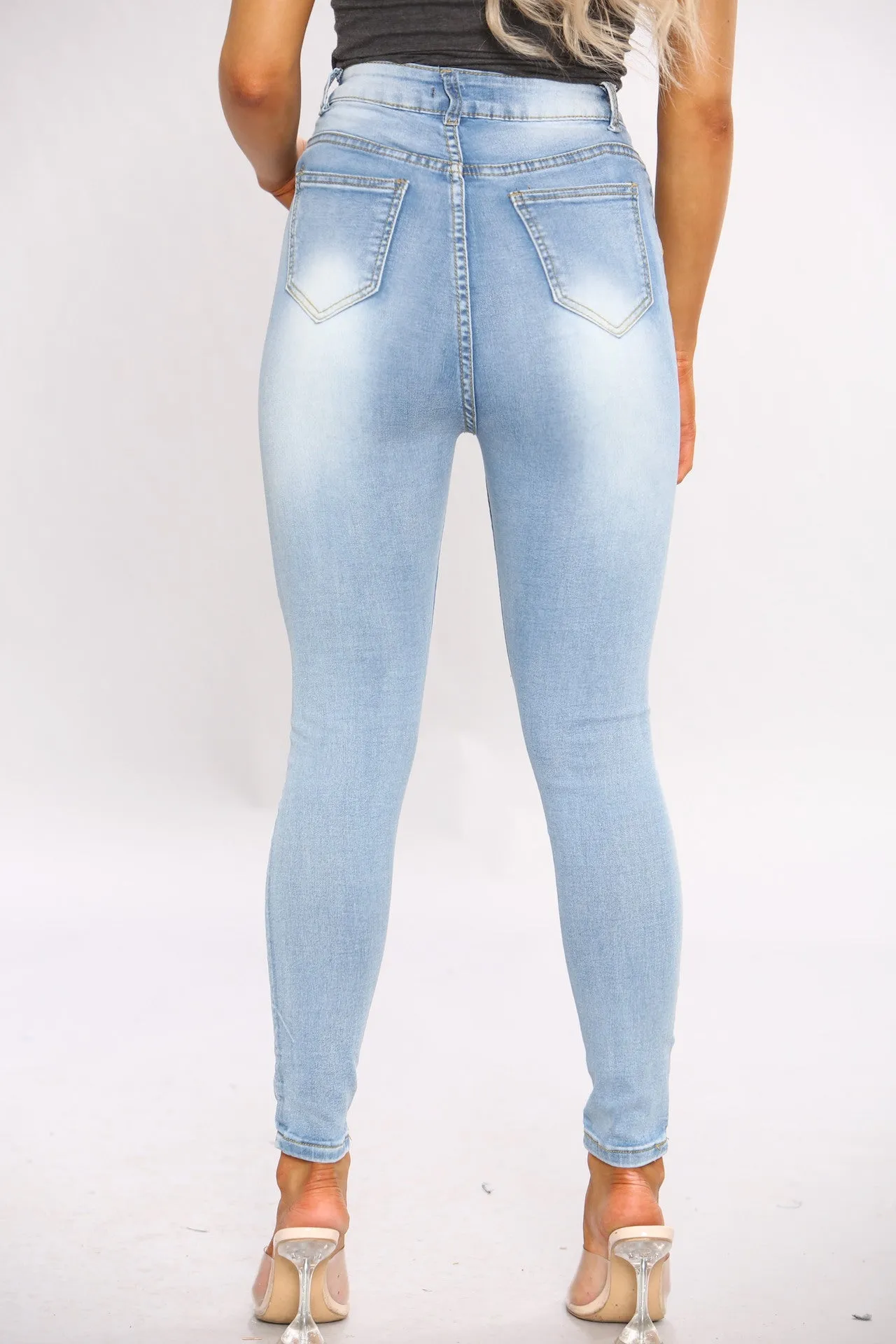 Light Blue Wash Skinny Jeans With Raw Hem sold by Denimwise product image thumbnail 4