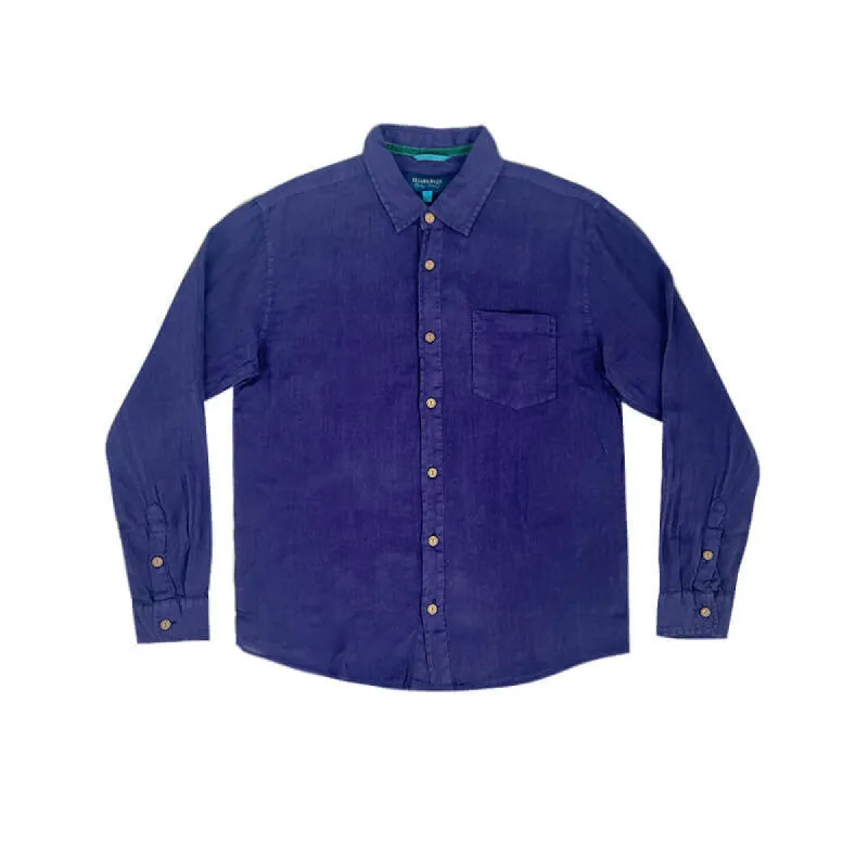 Hawaiian Linen Long Sleeve Shirt Royal sold by IslandHaze