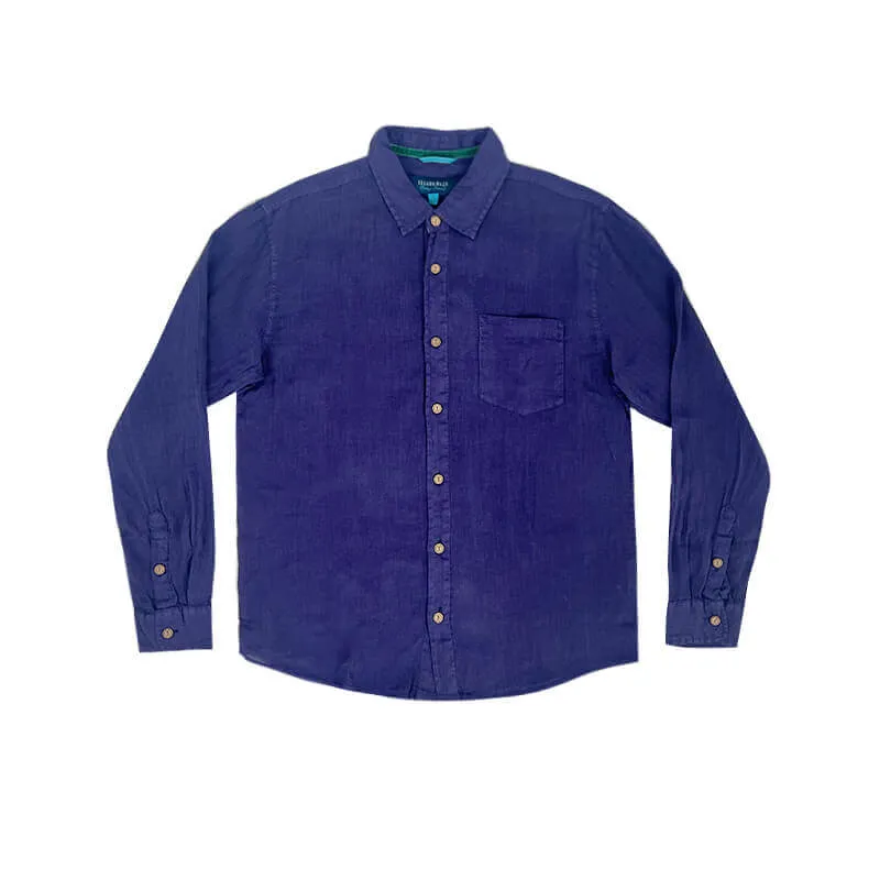 Hawaiian Linen Long Sleeve Shirt Royal sold by IslandHaze