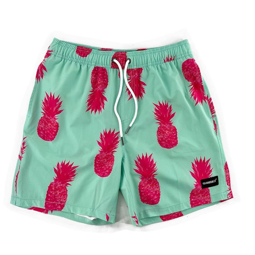 Men's 6'' Stretch Printed Volley Pineapple Swim Trunks-PINA COLADA sold by IslandHaze