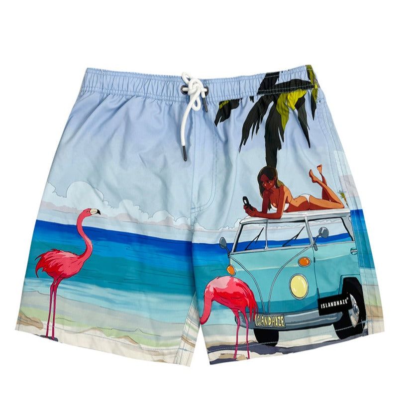Men's 6'' Volley Flamingo Swim Shorts-HOLIDAY MOOD sold by IslandHaze
