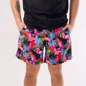 Men's Flamingo Swim Trunks Neon Swim Shorts sold by IslandHaze