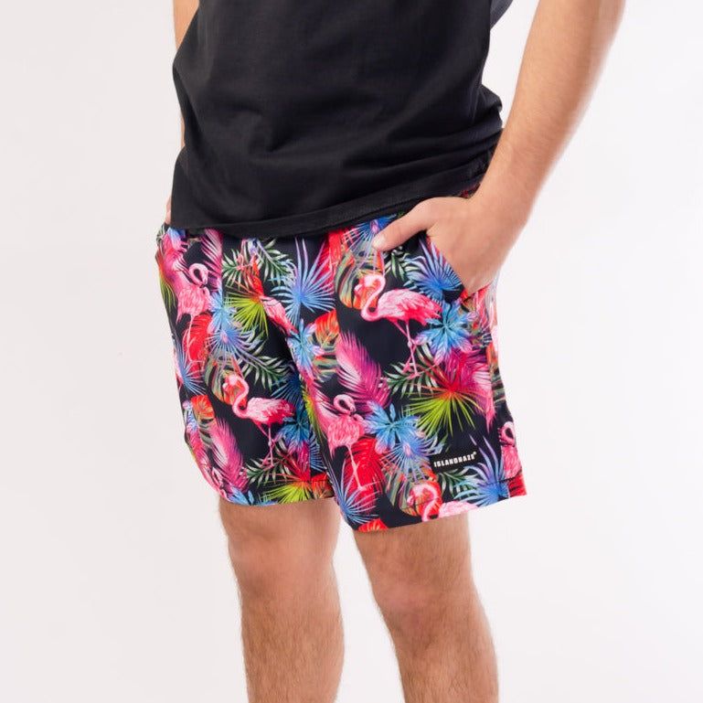 Men's Flamingo Swim Trunks Neon Swim Shorts sold by IslandHaze