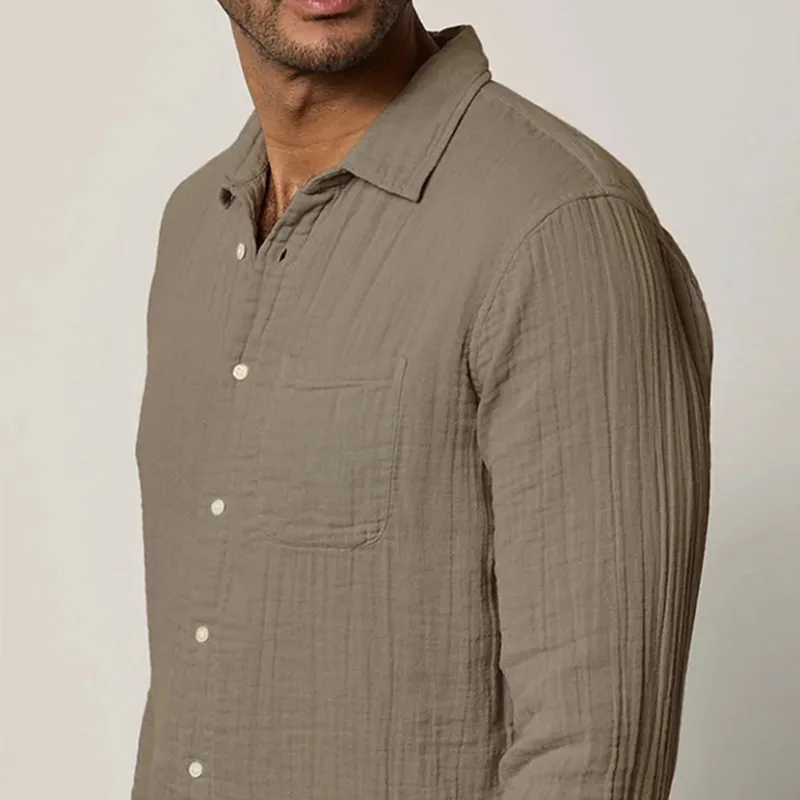 Long Sleeve Cotton Gauze Men’s Top - Lightweight Resort Wear-QUENESKA made by IslandHaze