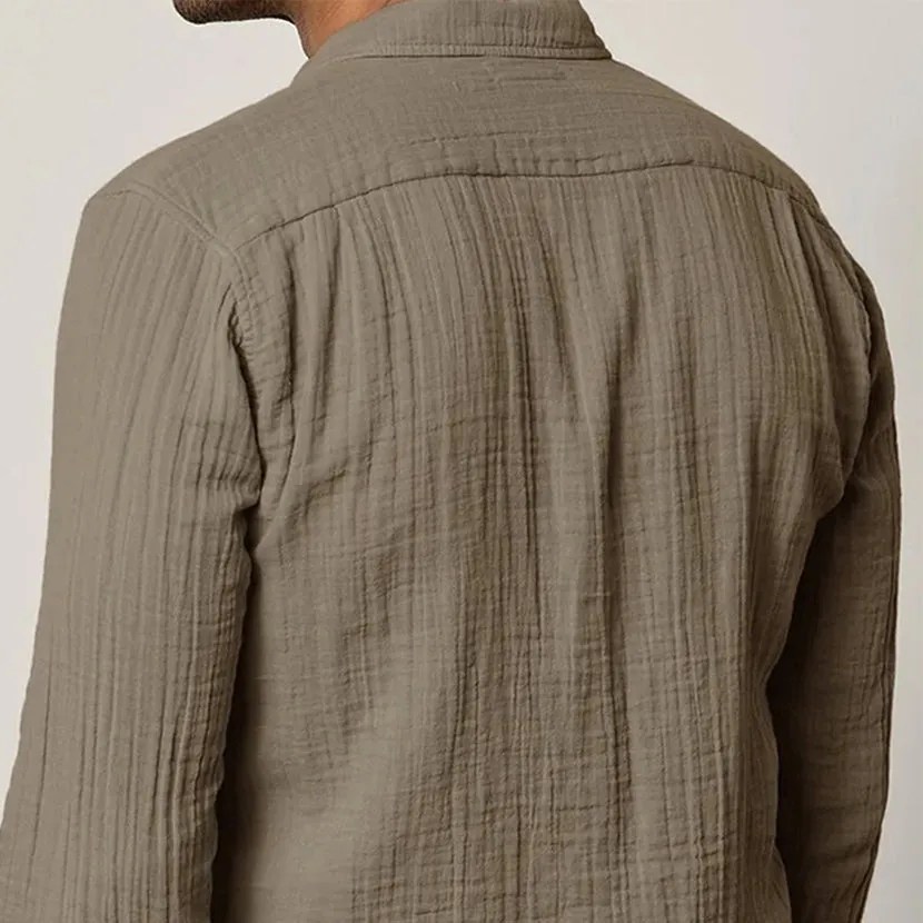 Long Sleeve Cotton Gauze Men’s Top - Lightweight Resort Wear-QUENESKA sold by IslandHaze product image thumbnail 2