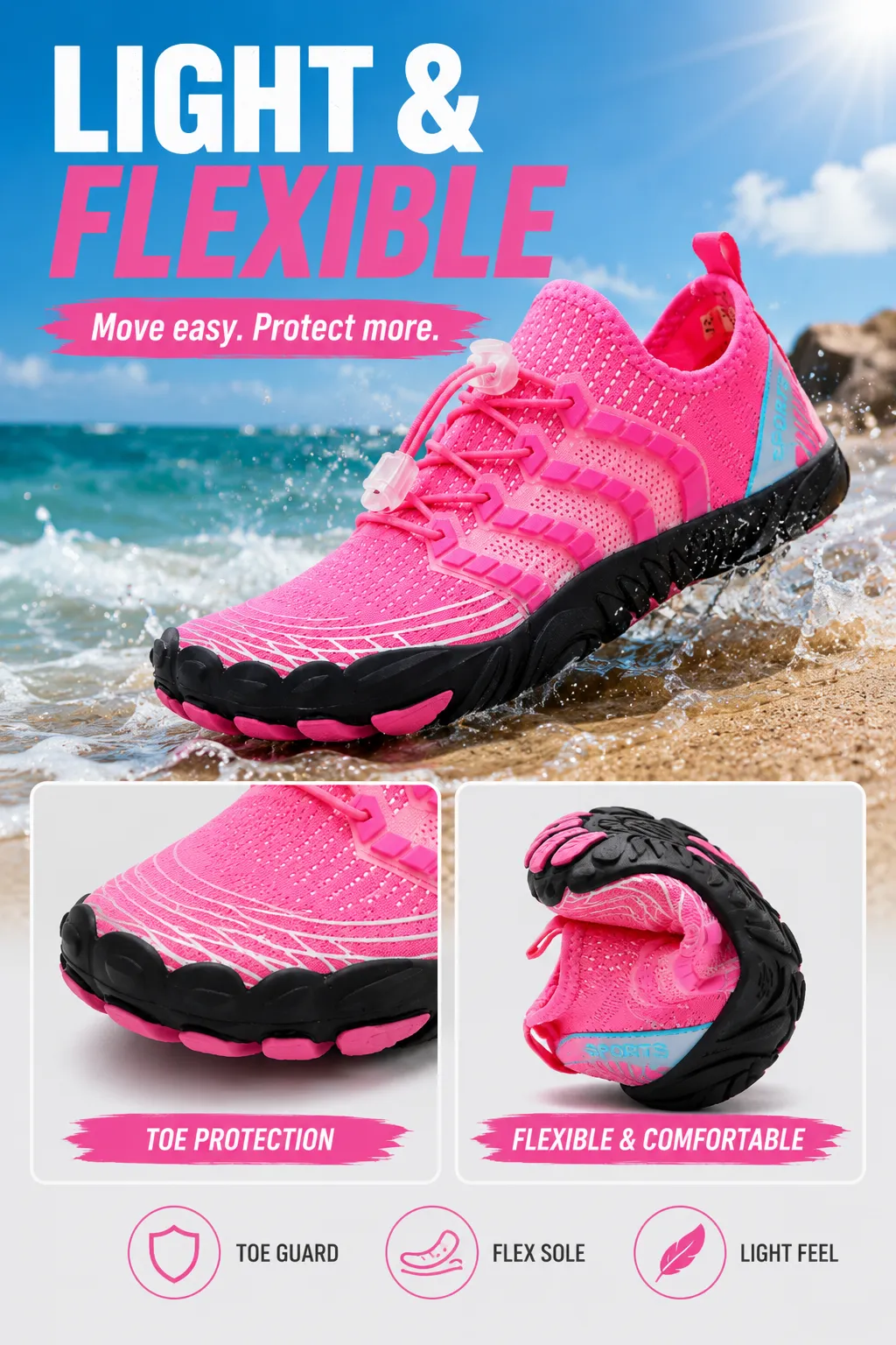 Junior/Women's Hybrid Water Shoes: Lightweight Breathable Sneakers for Surfing, Beach, and Water Sports sold by IslandHaze product image thumbnail 4