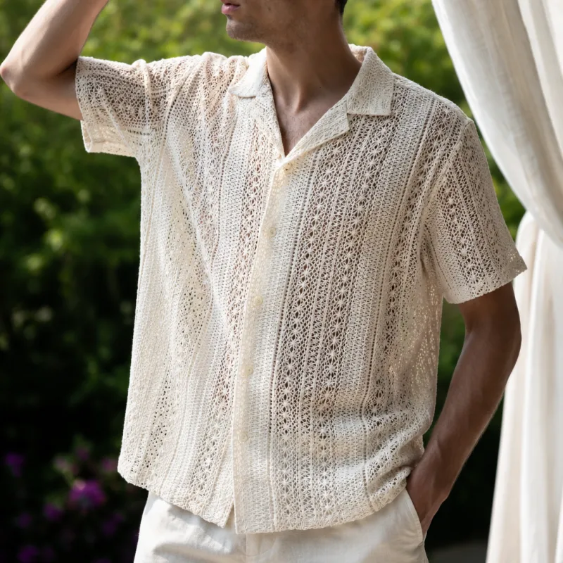 Men's Coastal Short Sleeve Button Down Cotton Shirt - Amilla Fushi made by IslandHaze