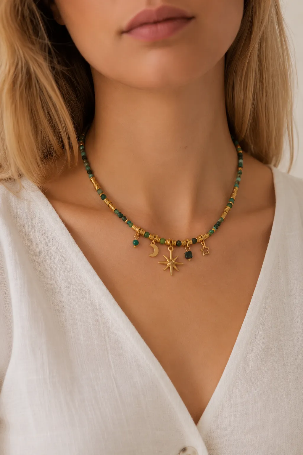 Celestial Star & Moon Gemstone Beaded Choker sold by IslandHaze product image thumbnail 2