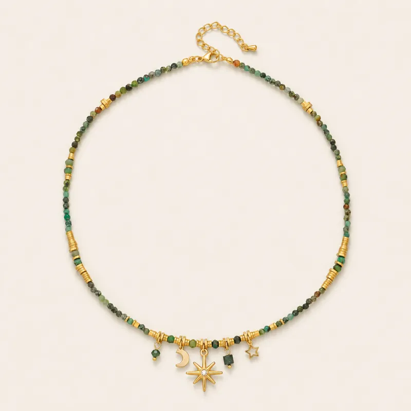 Celestial Star & Moon Gemstone Beaded Choker made by IslandHaze