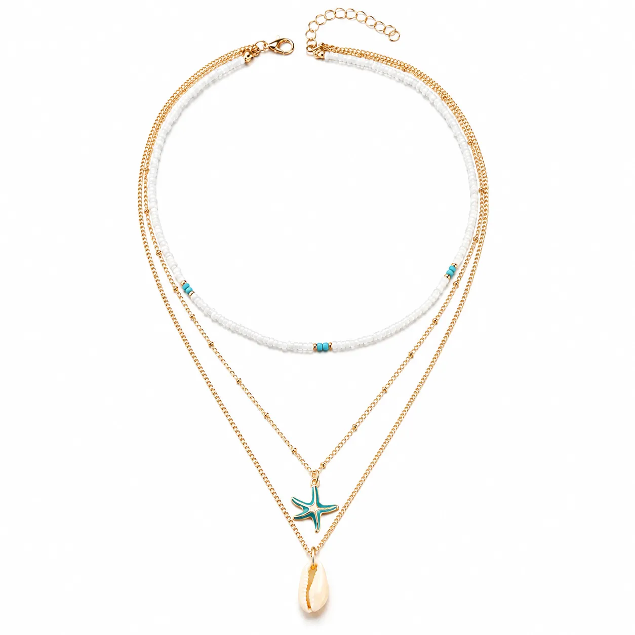 Boho Layered Starfish & Shell Pendant Choker Necklace sold by IslandHaze product image thumbnail 4