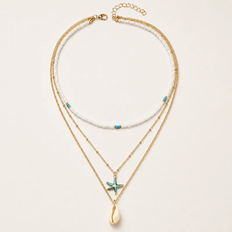 Boho Layered Starfish & Shell Pendant Choker Necklace made by IslandHaze