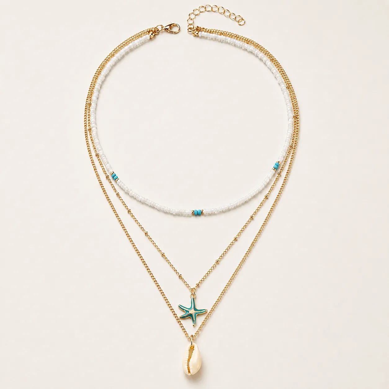 Boho Layered Starfish & Shell Pendant Choker Necklace sold by IslandHaze