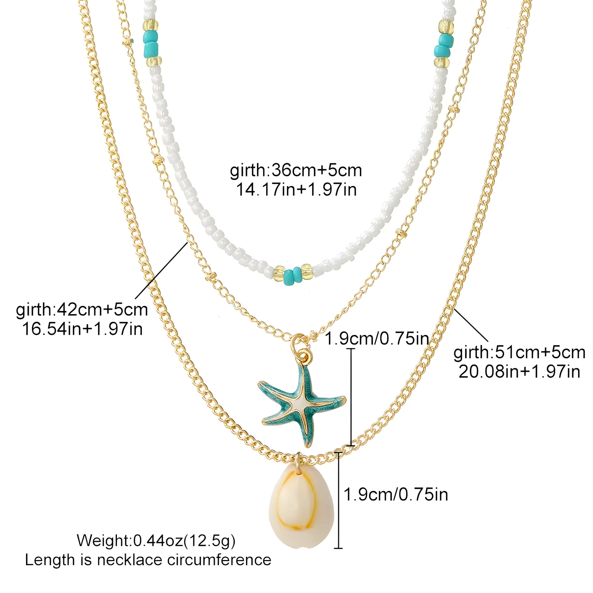 Boho Layered Starfish & Shell Pendant Choker Necklace sold by IslandHaze product image thumbnail 5