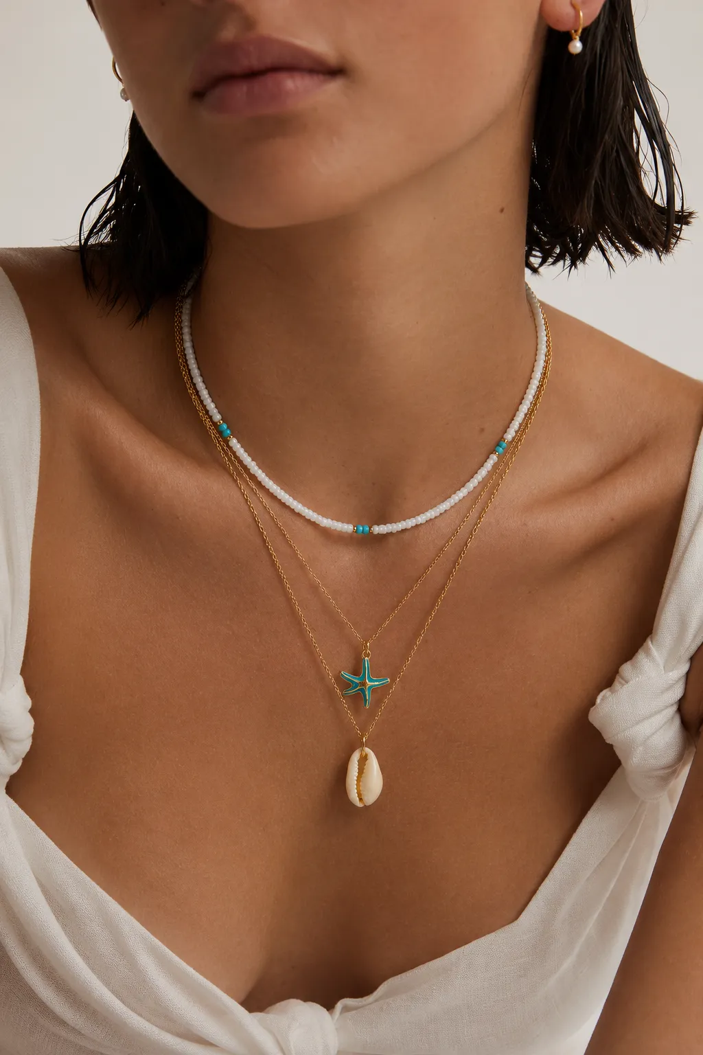 Boho Layered Starfish & Shell Pendant Choker Necklace sold by IslandHaze product image thumbnail 2
