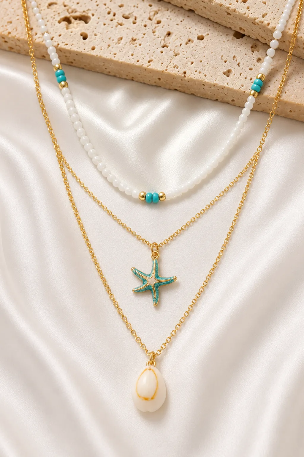 Boho Layered Starfish & Shell Pendant Choker Necklace sold by IslandHaze product image thumbnail 3