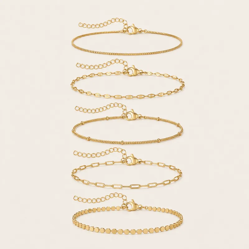 5Pcs Gold Layered Chain Bracelet Set Dainty Paperclip made by IslandHaze