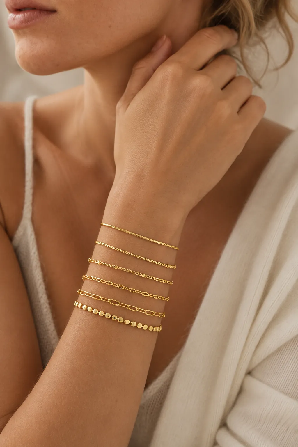 5Pcs Gold Layered Chain Bracelet Set Dainty Paperclip sold by IslandHaze product image thumbnail 2
