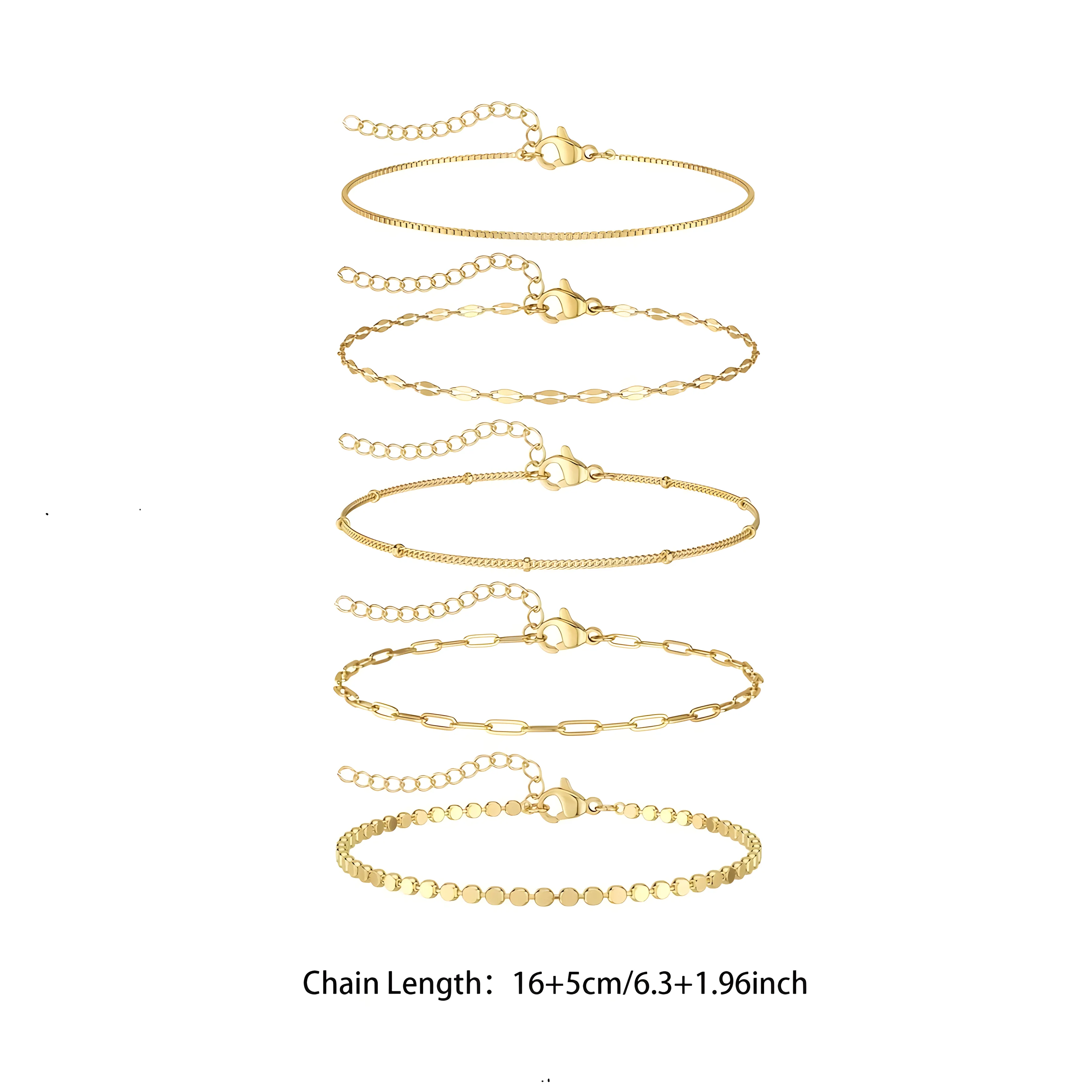 5Pcs Gold Layered Chain Bracelet Set Dainty Paperclip sold by IslandHaze product image thumbnail 4