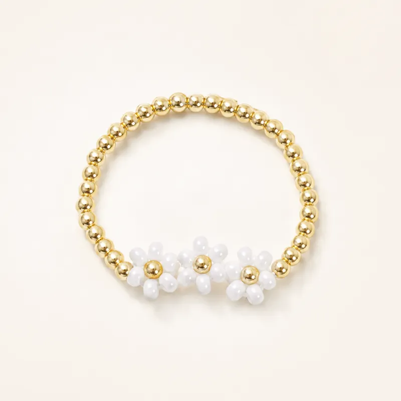 Floral White Daisy Stretch Ring - Beaded Flower Charm Band made by IslandHaze