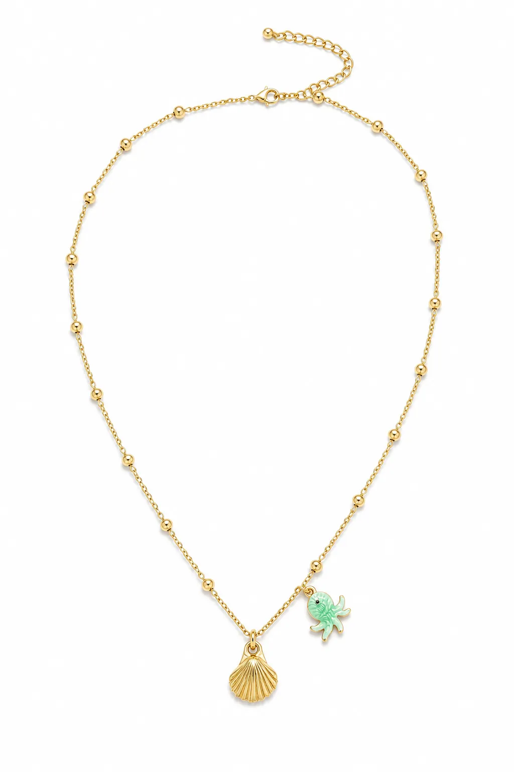 14K Seashell & Mint Octopus Charm Satellite Necklace sold by IslandHaze product image thumbnail 5