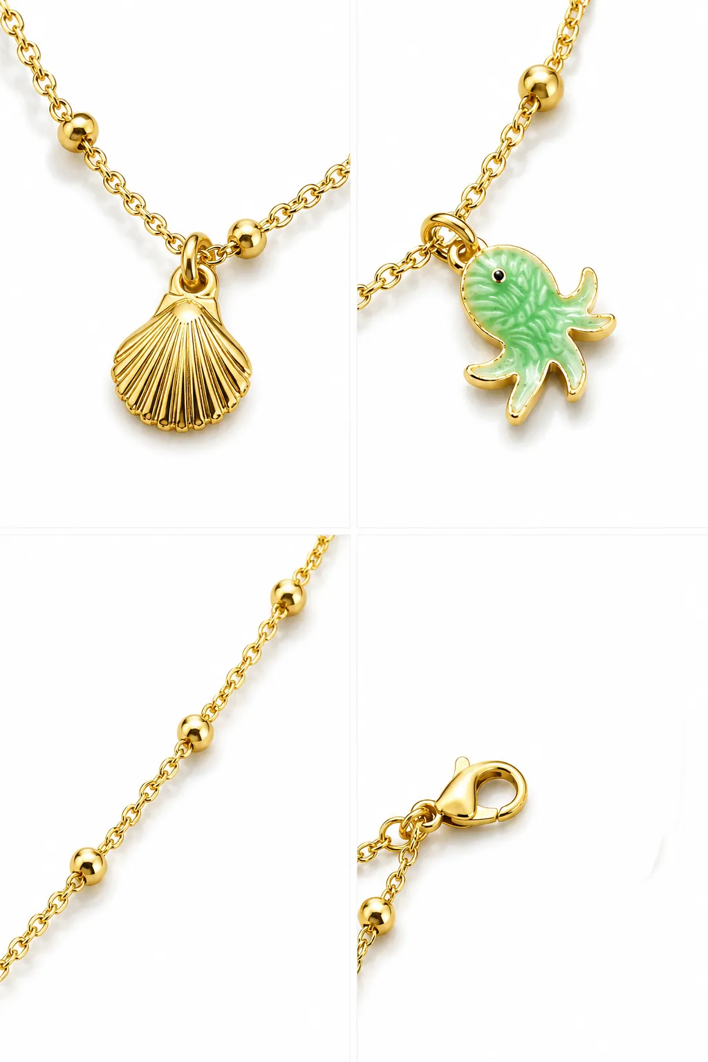 14K Seashell & Mint Octopus Charm Satellite Necklace sold by IslandHaze product image thumbnail 4