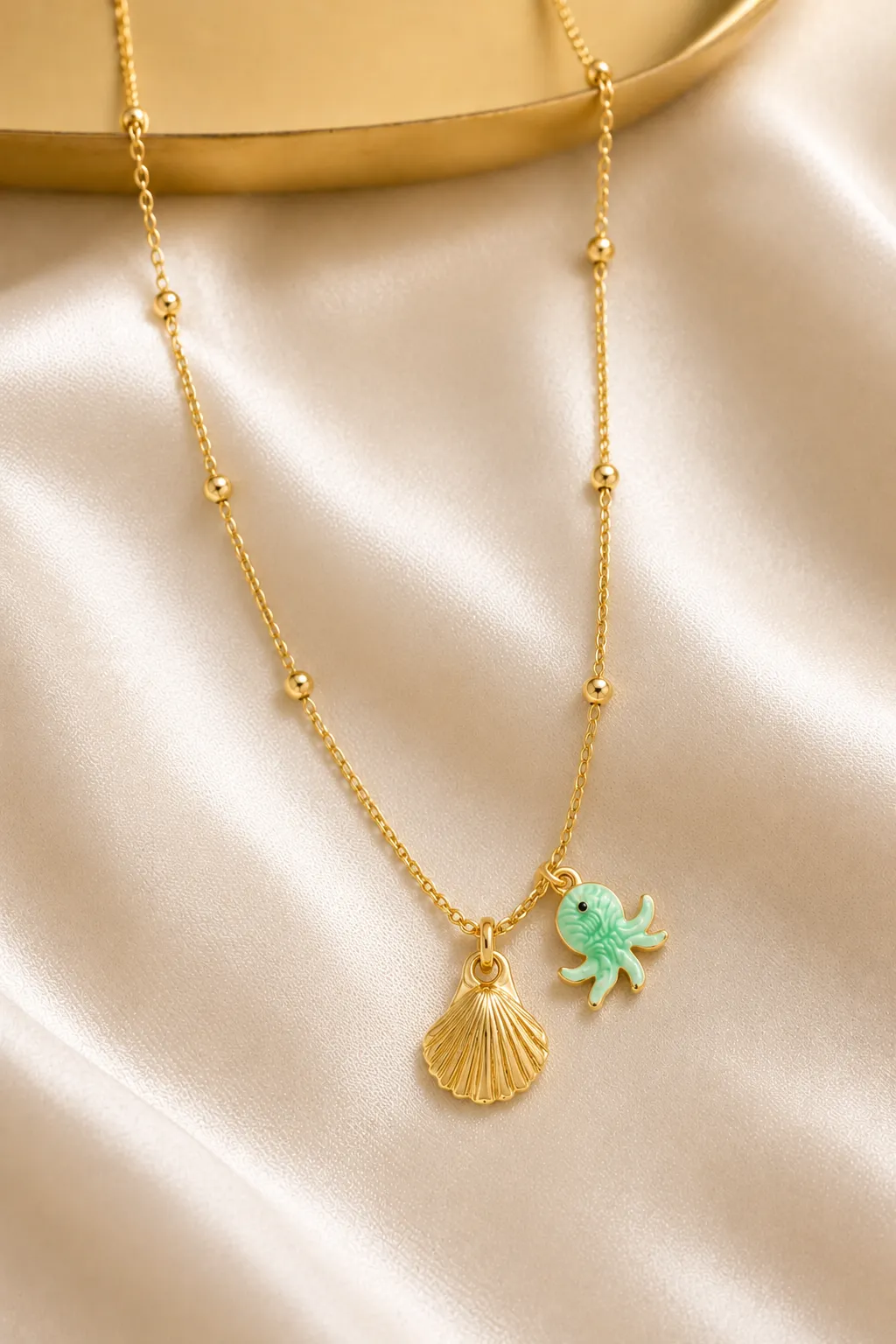 14K Seashell & Mint Octopus Charm Satellite Necklace sold by IslandHaze product image thumbnail 3