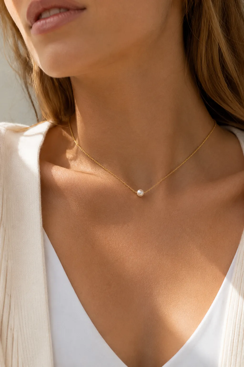 Single Pearl Floating Choker Necklace sold by IslandHaze product image thumbnail 2